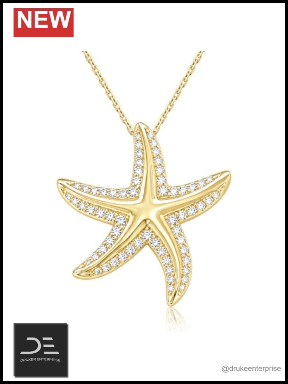 925 Sterling Silver Gold Plated Starfish Sea Life Pendant Necklace Cubic